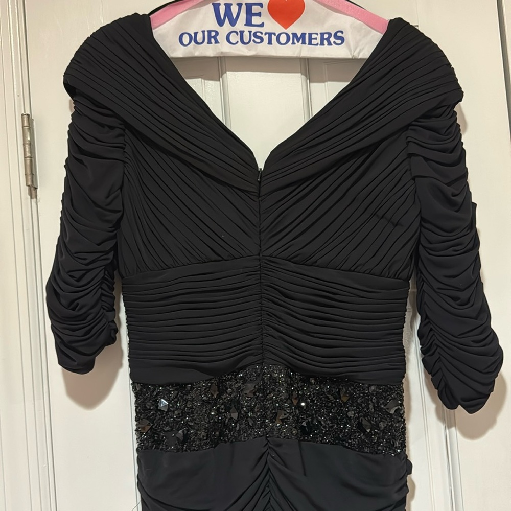 Tea Length Ruched Black Dress - Picture 4 of 5